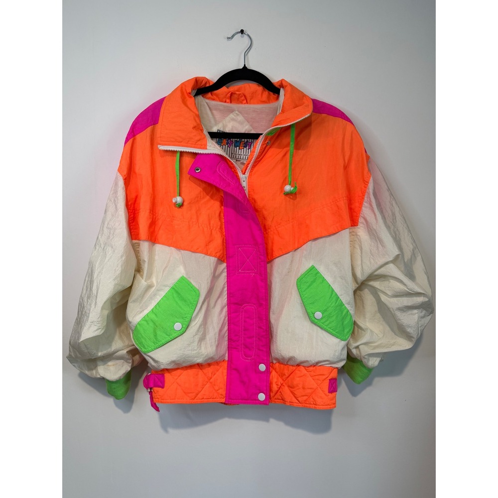 Vintage East West Neon Colorblock Windbreaker Jacket Large 80s 90s Retro